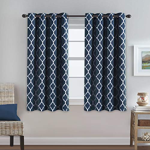 Product Cover Thermal Insulated Blackout Curtains 63 length Three Pass Microfiber Noise Reducing Grommet Top Window Draperies & Curtains for Living Room Moroccan Tile Quatrefoil in Navy, 2 Panels, 52x63 - Inch
