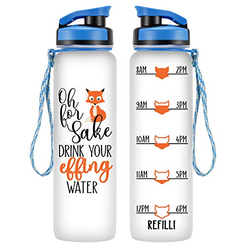 Product Cover LEADO 32oz 1Liter Motivational Tracking Water Bottle with Time Marker - for Fox Sake Drink Your Effing Water - Funny Birthday Gifts for Women Friends, Wife, Mom, Daughter, Coworker - Drink More Water