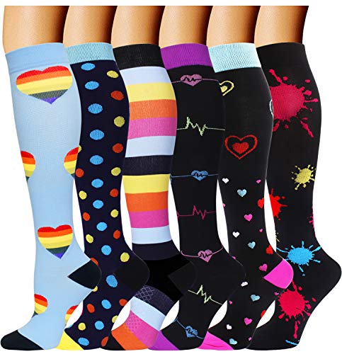 Product Cover 6 Pairs Graduated Compression Socks for Women Men 20-30mmhg Knee High Stockings