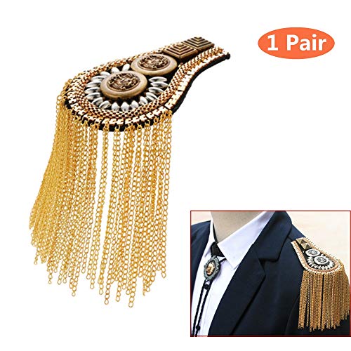 Product Cover Tassel Chain Epaulet Shoulder Boards Badge Blazer Shoulder Epaulets Metal Beads Punk Fringe (Gold)