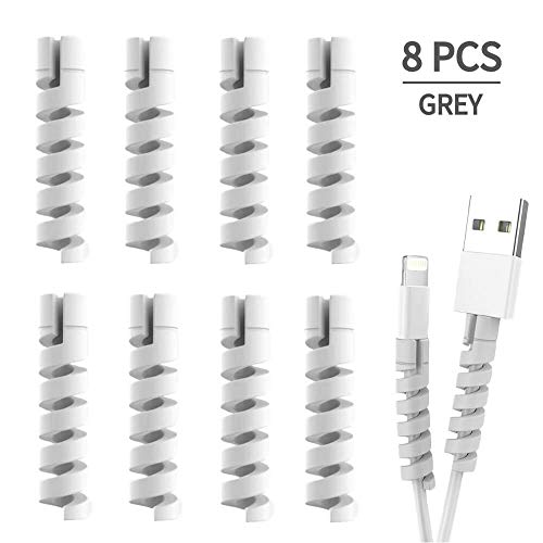Product Cover Cable Protector Spiral Phone Cable Saver Lightning Charge, Headphone, USB Cord, PC and Notebook Cable Protector, Fit for All Cell Phone - 8 Pack (Grey)