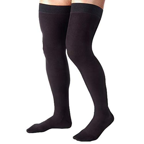 Product Cover 5XL Plus Size Absolute Support Compression Stockings for Men Thigh HI Silicone Top - Graduated Support 20-30mmHg - Extra Wide Ankle & Wide Thigh - Ribbed Opaque Black, Size XXXXXL - A2017BL8