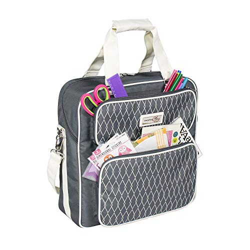 Product Cover Everything Mary Deluxe Grey & White Scrapbook Carrying Storage Tote - Compatible with Standard IRIS Boxes - Portable Travel Craft Bag with Handle & Shoulder Strap for Pages, Paper