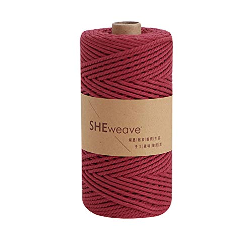 Product Cover Macrame Cord,Natural Cotton Macrame Rope,3mm×100m(About 109yard) Cord Rope for Macrame,Wall Hanging,Plant Hanger,DIY Craft Making,Knitting (Wine red)