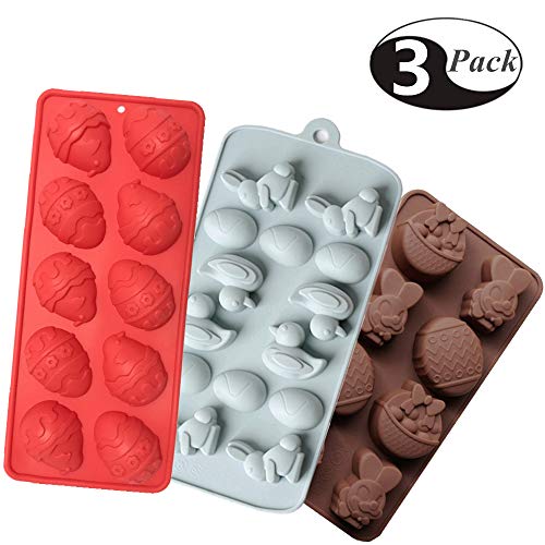 Product Cover (3 Pack) Silicone Molds for Candy, Cake, Chocolate and Ice Cube, Easter Egg and Bunny Mold, Includes Egg, Rabbit, Lily and duck - Random Colors (Type 1)
