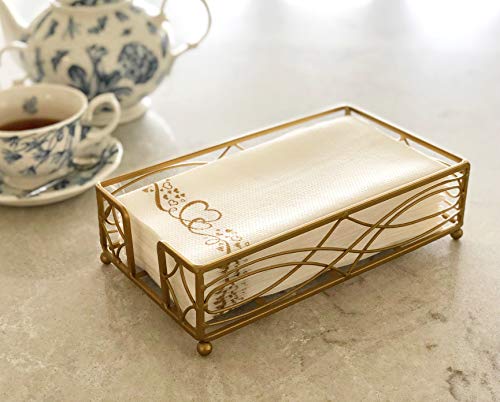 Product Cover Gold Elegant Sturdy Guest Napkin Holder | Disposable Paper Hand Towel Storage Tray Caddy | Premium Quality | Bathroom Kitchen Dining Table Wedding Party Hotel Office Restaurant décor | Indoor Outdoor