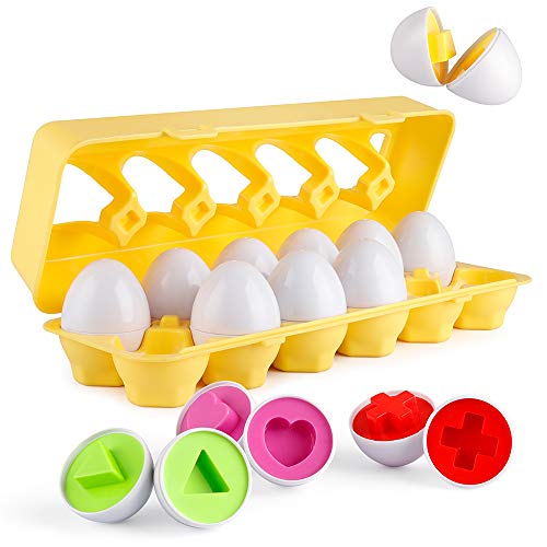 Product Cover Coogam Matching Eggs 12 pcs Set Color & Shape Recoginition Sorter Puzzle for Easter Travel Bingo Game Early Learning Educational Fine Motor Skill Montessori Gift for 1 2 3 Years Old Toddlers Kids