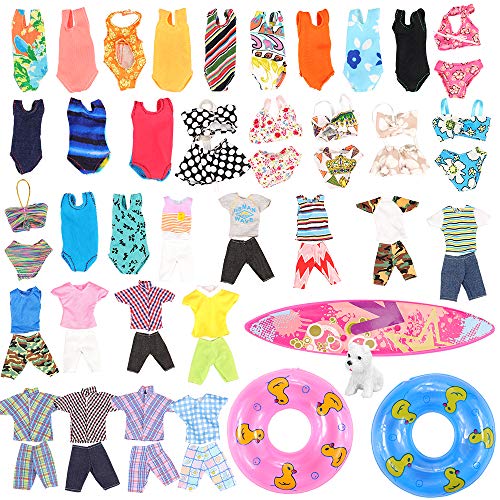 Product Cover Miunana Lot 11 Pcs Handmade Clothes and Accessories Set for Ken and 11.5 Inch Dolls| 3 Random Swim Trunks for Ken + 5 Swimsuits for 11.5 Inch Doll + 1 Surf Skateboard + 2 Lifebuoys| Summer Beach Style