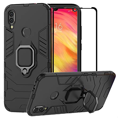 Product Cover BestAlice for Xiaomi Redmi Note 7 / Redmi Note 7 Pro Case, Hybrid Heavy Duty Protection Shockproof Defender Kickstand Armor Case Cover Tempered Glass Screen Protector，Black