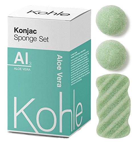 Product Cover Aloe Vera Konjac Sponge Set (3 Pack): Organic Skincare Set, 100% Natural, Plant-Based Cleansing & Exfoliating Sponges. (Including 2 x Face Sponge & 1 x Body Sponge) #1 UK BESTSELLER