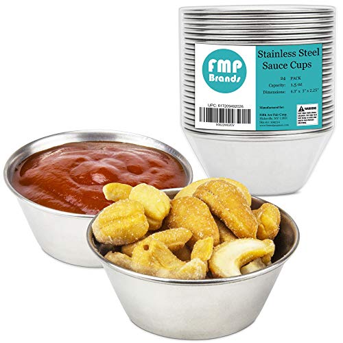 Product Cover [24 Pack] 1.5 oz Stainless Steel Sauce Cups - Individual Round Condiments Ramekins, Commercial Grade Safe/Portion Dipping Sauce Kitchen Set