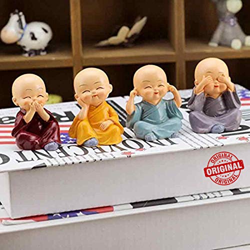 Product Cover TiedRibbons Set of 4 Buddha Monks Statues Figurines Showpiece for Wall Shelf Table Desktop Living Room Decoration Home Office Decor (Multicolor)