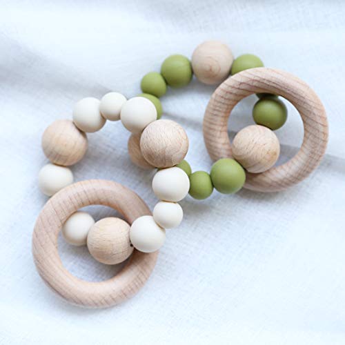Product Cover Infant Teething Rings Wooden Rattles Sensory Toys Retro Color Teether Bracelet 2pc Set