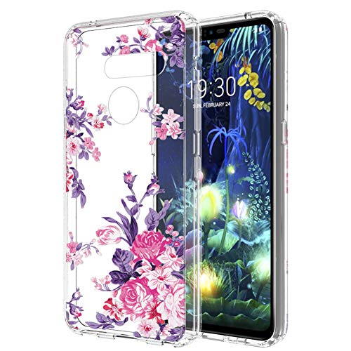 Product Cover LG V50 ThinQ case for Women Girls, PUSHIMEI Shock Absorbing Clear TPU + Hard PC Back with Floral Flower Pattern Protective Phone Case Cover for LG V50 ThinQ/LG V50 5G(Peony Flower)