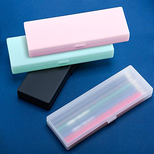 Product Cover 4 Pieces Plastic Pencil Case Plastic Stationery Case with Hinged Lid and Snap Closure for Pencils, Pens, Drill Bits, Office Supplies (Multicolored)