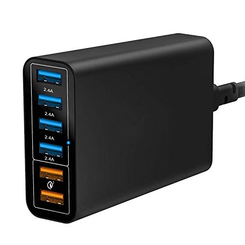 Product Cover Quick Charger 3.0 USB Wall Charger, 60W 6-Port USB Fast Charger Desktop Charging Station for iPhone 11/PRO MAX/XS/XS Max/XR/X/8/7/6/Plus, iPad Pro/Air 2/Mini/iPod, Galaxy S10/S9/Plus, HTC and More