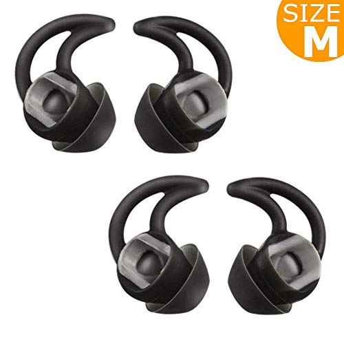 Product Cover Replacement Silicone Earbuds Ear Buds Tips Eargel Isolation Double Flange for Bose QuietControl 30 QC20 QC20i QC30 Soundsport SIE2 SIE2i IE2 IE3 Wireless Headphones Earphones - 2 Pair (Medium, Black)