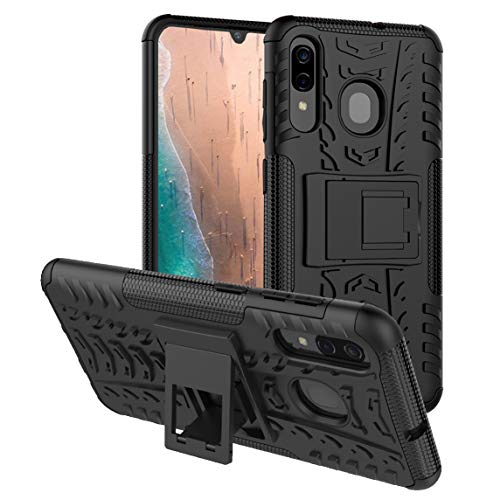 Product Cover PUSHIMEI Galaxy A20 Case,Samsung A20 Case,Galaxy A50 Case, with Kickstand Hard PC Back Cover Soft TPU Dual Layer Protection Phone Case Cover for Samsung Galaxy A20/A30/A50 (Black Kickstand case)