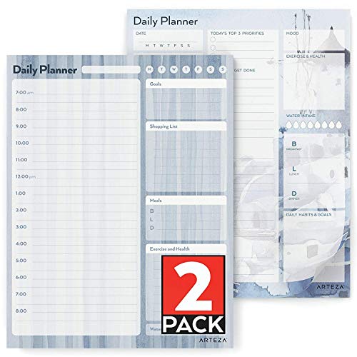 Product Cover ARTEZA Daily Planner Pad (8.5x11 in, 80 Sheets, 100 GSM) 2 Pack: a Daily to-Do Planner for Priorities, Meals, Tasks, Calendar Appointments, Exercise, Reminders, Thought for The Day