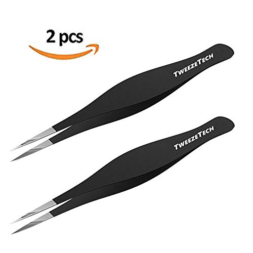 Product Cover 2x Precision Surgical Grade Tweezers & Pouch - Best Stainless Steel Sharp Tweezers for Professional Ingrown Hair Extraction, Precise Eyebrow, Grooming, Multi-Purpose Needle Nose
