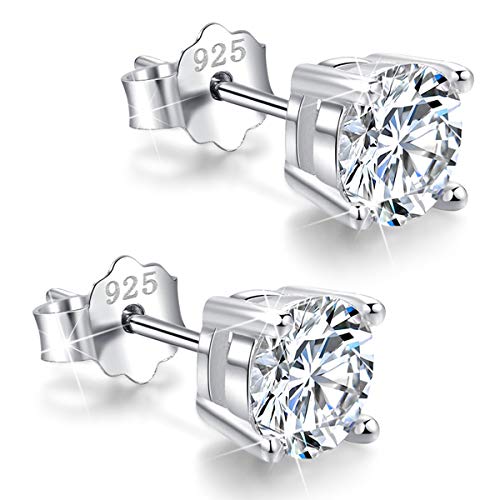 Product Cover White Gold Plated Sterling Silver Cubic Zirconia Stud Earrings 3mm-8mm Options, Simulated Diamond CZ Studs Hypoallergenic Jewelry