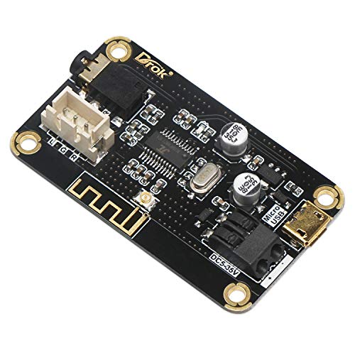 Product Cover Bluetooth Board, DROK Audio Receiver Bluetooth Module DC 5V-35V Portable Wireless Electronics Stereo Music Receive Circuit Chip with Micro USB Port for Headphone Speaker Home Sound System DIY