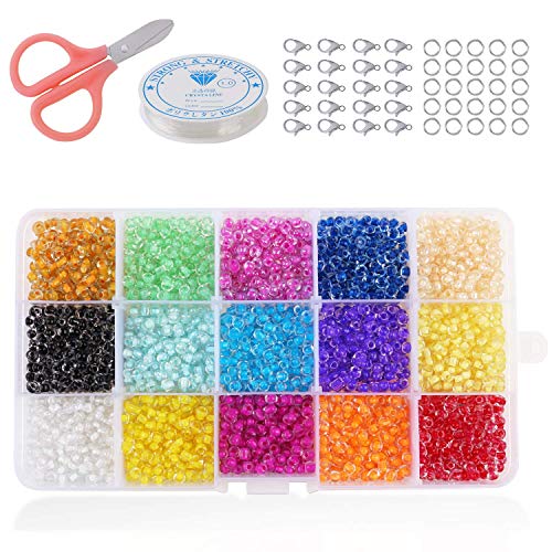Product Cover Phogary 9000pcs Glass Seed Beads, Mixed Colors Small Pony Beads Assorted Kit Multi Colors Lustered Loose Spacer Beads, 3mm Round, Hole 1.0mm for Jewelry Making, DIY Crafting (15 Colors)