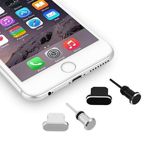 Product Cover OOTSR Anti-dust Plugs Caps Compatible for iPhone Smart-Phones, Anti-Dust Pluggy Charging Port Cover for iPhone X/XS/XS MAX/8/8 Plus/7/7 Plus/6/6S/6 Plus.etc (2-Set, Black +Silver)