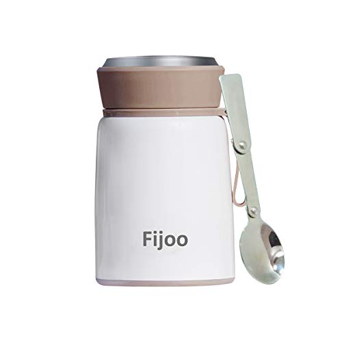Product Cover Best Stainless Steel Soup Thermos Food Jar + Folding Spoon - Triple Wall Vacuum Insulated - Hot Soup & Cold Meals Storage Container Jar - Kid's School Lunch, No Leaks, BPA Free (White, 16 OZ/500 ML)