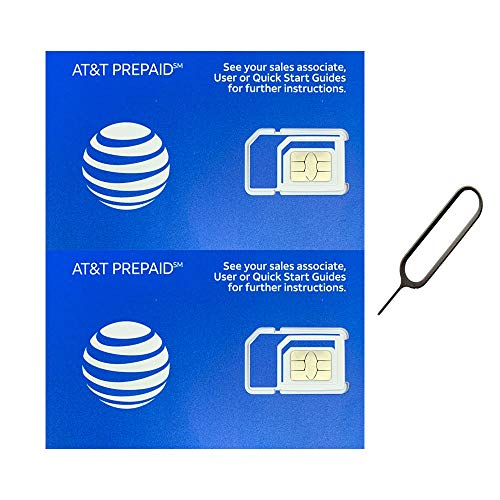 Product Cover (2 Pack) Authentic AT&T ATT SIM Card Micro/Nano/Standard GSM 4G/3G/2G LTE Prepaid/Postpaid Starter Kit Unactivated Talk Text Data & Hotspot (+ Free Tray Removal Remover Eject Pin Key Tool)
