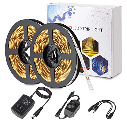 Product Cover BINZET Warm White Led Strip Lights 600 LEDs SMD 2835 Tape Light Kit with UL Power Supply and Dimmer 32.8ft Dimmable Led Light Strip for Home Kitchen TV