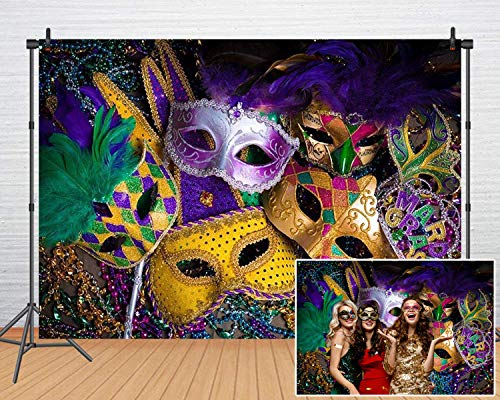 Product Cover Mardi Gras Theme Photography Backdrop Masquerade Backgrounds Birthday Dancing Party Photo Booth for Wedding Bachelorette Party Decorations Banner 61