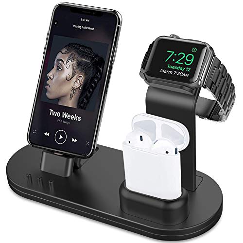 Product Cover OLEBR 3 in 1 Charging Stand Compatible with iWatch Series 5/4/3/2/1, AirPods and iPhone Xs/X Max/XR/X/8/8Plus/7/7 Plus /6S /6S Plus(Original Charger & Cables Required) Black