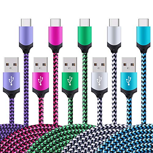 Product Cover Type C Charger, Ououdee 5-Pack Premium 6FT Fast Type C Charging Cable Nylon Braided USB C Cord Compatible Samsung Galaxy S10 S10e S9 S8 Plus Note 9 8, LG G5 G6 G8 V30, HTC 10, Nexus 5X/6P, Moto X4 Z3