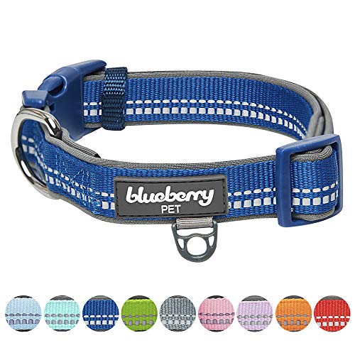 Product Cover Blueberry Pet 2019 New 9 Colors Soft & Safe 3M Reflective Neoprene Padded Adjustable Dog Collar - Navy Pastel Color, Medium, Neck 14.5