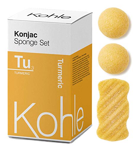 Product Cover Turmeric Konjac Sponge Set (3 Pack): Organic Skincare Set, 100% Natural, Plant-Based Cleansing & Exfoliating Sponges. (Including 2 x Face Sponge & 1 x Body Sponge) #1 UK BESTSELLER