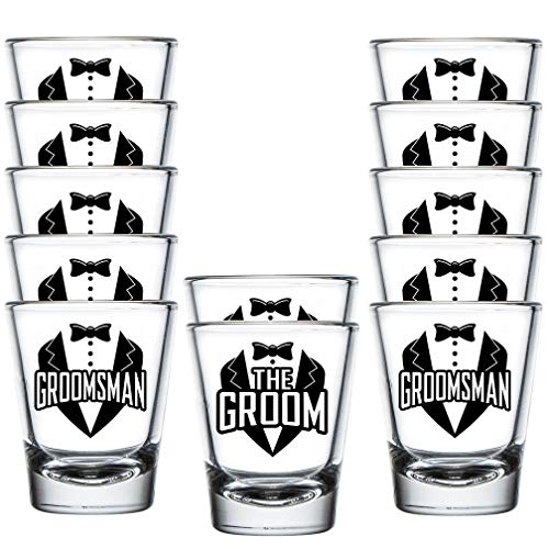 Product Cover Shop4Ever The Groom and Groomsman Tuxedo Shot Glasses ~ Bachelor Party Favors ~ (12 Pk, Groomsman Tux)