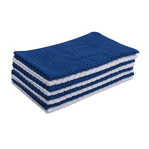 Product Cover Nirisha Cotton Terry Kitchen Towel- 15 x 25 Inches - 400 GSM - 100% Ringspun 2 Ply Cotton - Diamond Weave - Soft & High Absorbent (Kitchen Towels - 8 Pack (15 X 25 Inches), Royal Blue & White)