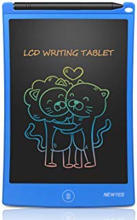 Product Cover NEWYES 8.5 Inches Colored Doodle Board for Toddlers LCD Screen Writing Tablet with Lock Function Magnetic Drawing Board Erasable Doodles Notepad for Boys Kids Ages 3+ Blue with Lanyard
