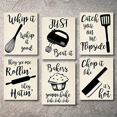 Product Cover Home Decor Funny Gift 6 Kitchen Wall Art Prints Kitchenware with Sayings Unframed Farmhouse Home Office organization Signs Bar Accessories Decorations sets white house Deco Kitchen Decor (8