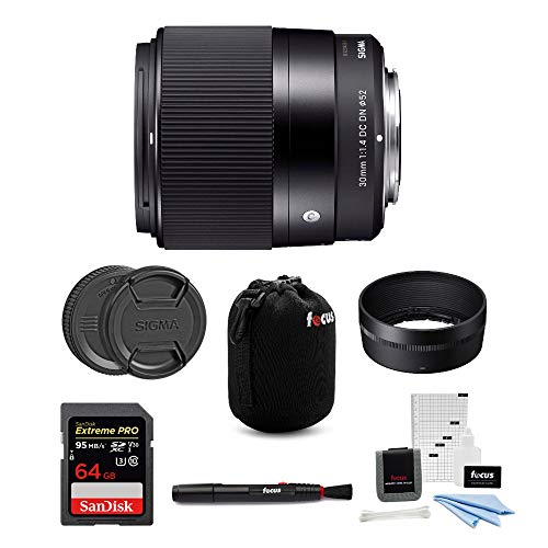 Product Cover Sigma 30mm f/1.4 DC DN Contemporary Prime Lens for Sony E-Mount w/ 64GB Extreme PRO Bundle