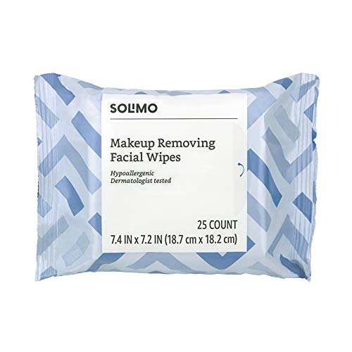 Product Cover Amazon Brand - Solimo Makeup Removing Facial Wipes, Dermatologist Tested, Hypoallergenic, 25 Count