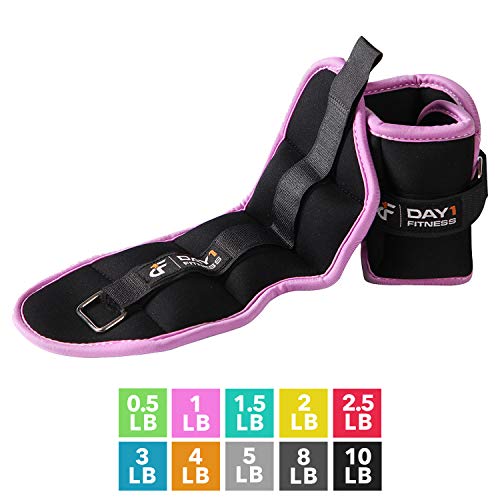 Product Cover Ankle Weight Pair 1 LB by Day 1 Fitness, Set of 2 with Adjustable Velcro Straps - Breathable, Moisture Absorbent Weight Straps for Men and Women - Comfortable Ankle, Wrist Weights