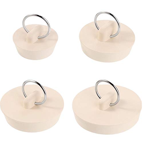 Product Cover 4 Sizes White Drain Stopper, Rubber Sink Stopper Plug with Hanging Ring for Bathtub Kitchen and Bathroom