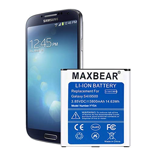 Product Cover Galaxy S4 Active Battery,MAXBEAR 3800mAh Extended Slim Replacement Battery for Samsung Galaxy S4 & Galaxy S4 Active i9500 i9295 i537 AT&T Phone | S4 Spare Battery [12 Months Warranty]