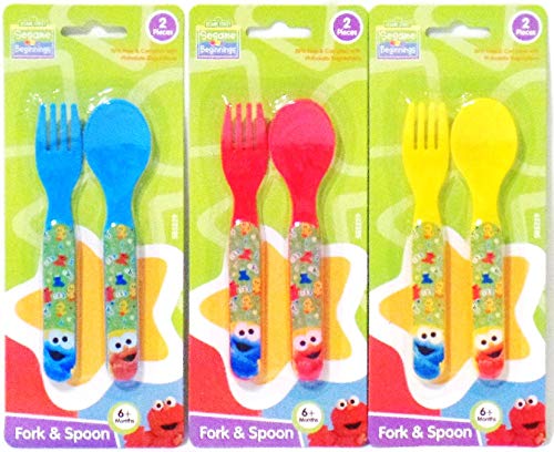 Product Cover Sesame Street Sesame Beginnings 2 Piece Utensils Fork and Spoon (Blue, Red, Yellow)