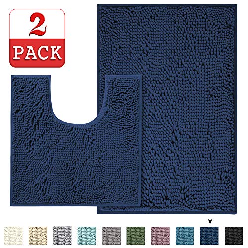 Product Cover Original Shaggy Chenille 2 Piece Bath Rug Set, Extra Soft and Absorbent Non Slip Ultra Thick Chenille Plush Floor Mats Machine Wash/Dry Mats (20