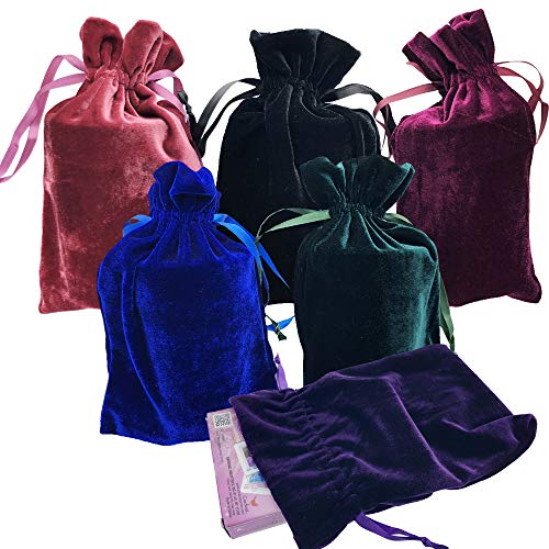 Product Cover GIFTEXPRESS Velvet Tarot Rune Bag Bundle of 6: Moss Green, Royal Blue, Purple, Wine, Ross, Black 6