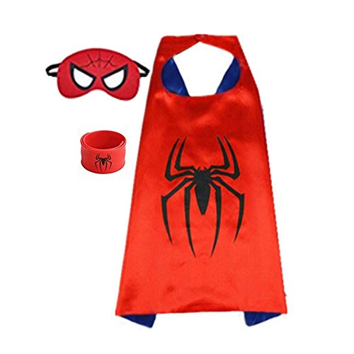 Product Cover Superhero Capes for Kids, Dress up Costumes-Satin Cape and Felt Mask (Spider-Man) Red