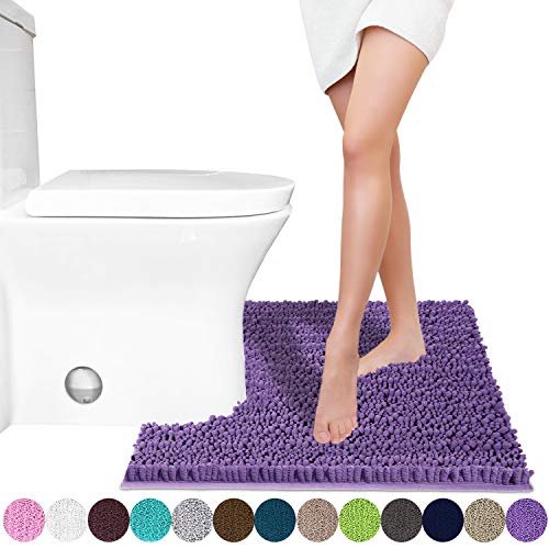 Product Cover Yimobra Luxury Shaggy Toilet Bath Mat U-Shaped Contour Rugs for Bathroom, Soft and Comfortable, Maximum Absorbent, Dry Quickly, Non-Slip, Machine-Washable, 24.4 X 20.4 Inches, Lavender